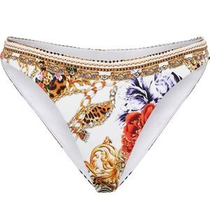 Camilla Women's Floral and Chain Print Bikini Bottom - White and Gold